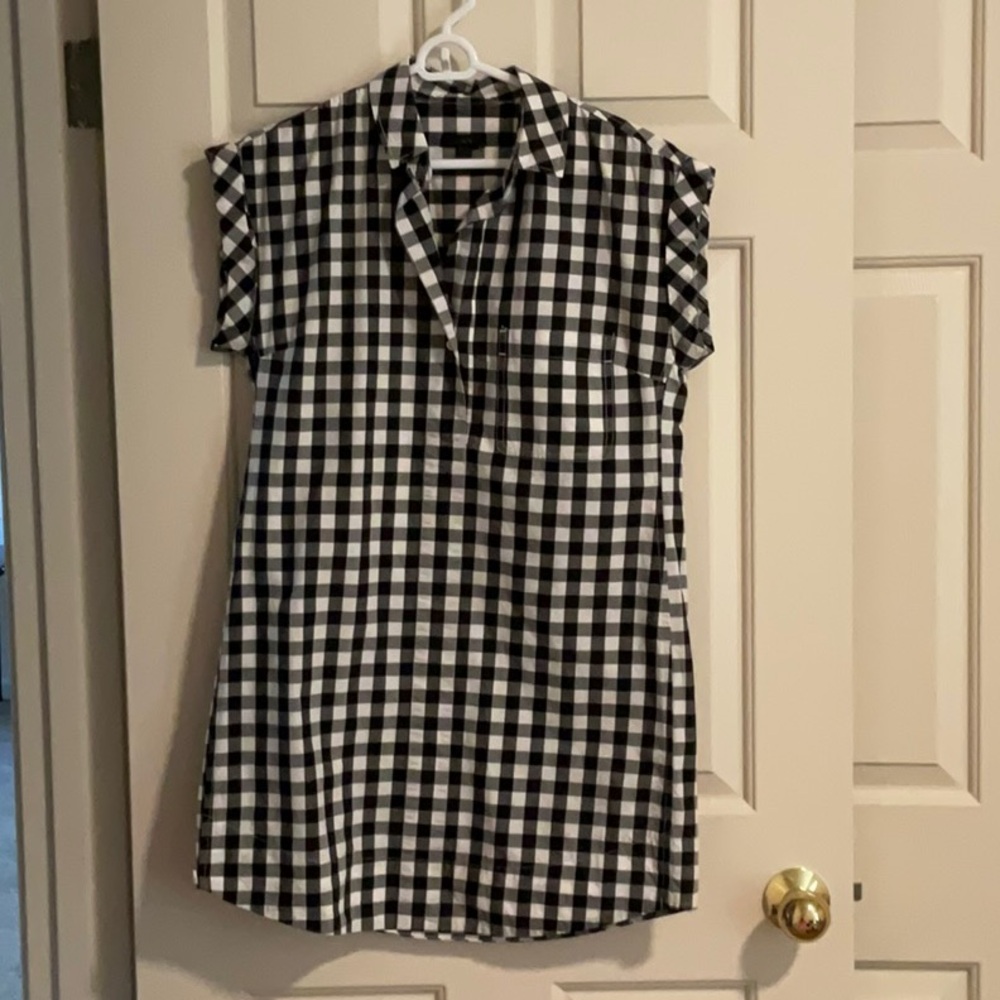 🆕 J Crew black and white cotton check dress shirt dress short sleeve